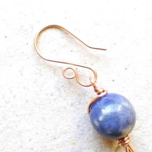 Handmade & Eclectic! Blue Sodalite & Copper Dangle Earrings ~ Blue Jeans Colors! - Picture 5 of 11